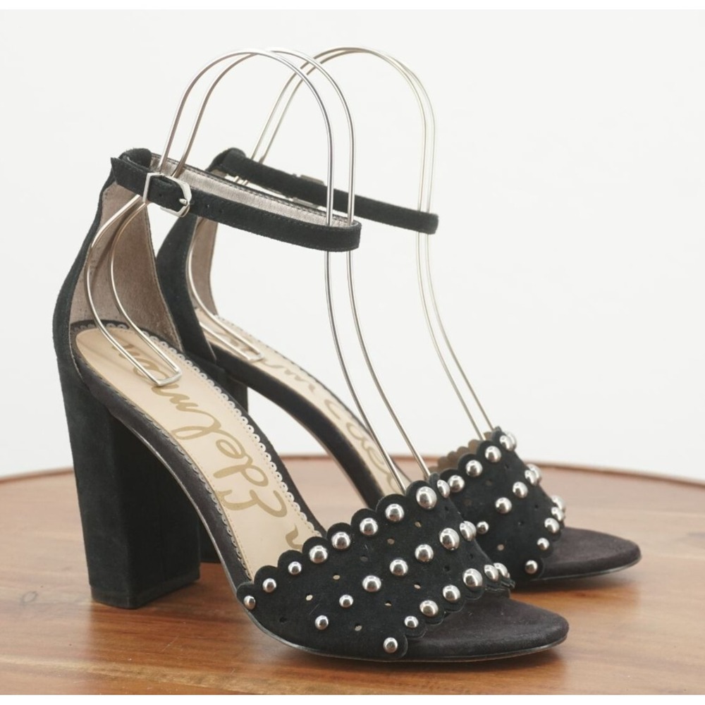 Sam Edelman Womens Yaria Block Heeled Sandals Ankle Strap Silver Studs Black 10W